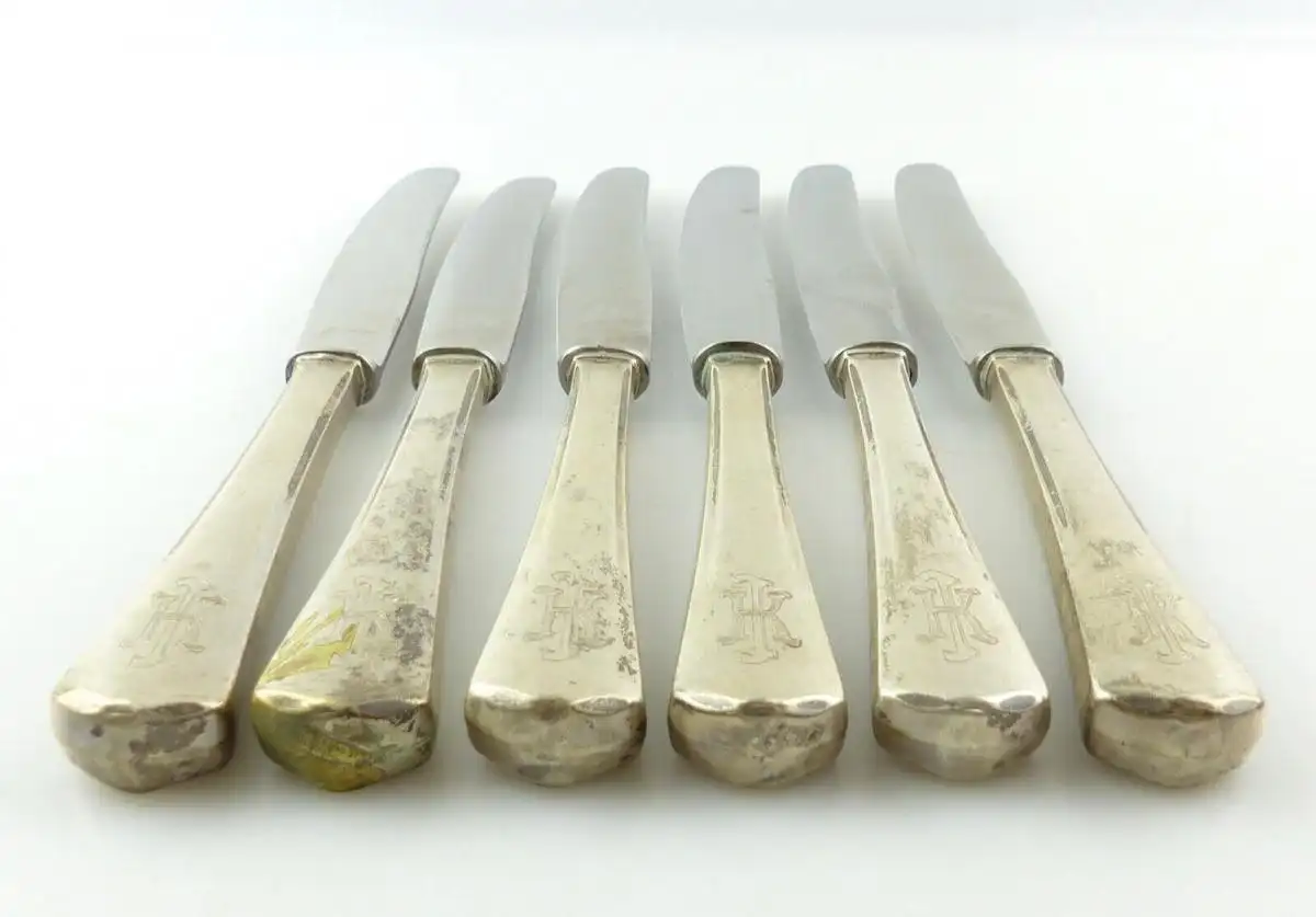 e11053 6 große Essmesser mit Griffen aus 800er Silber  2