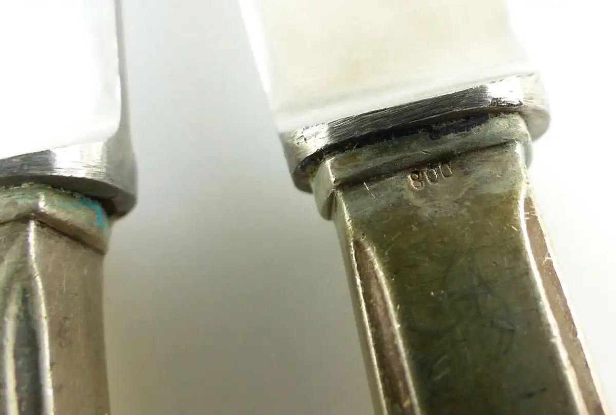e11053 6 große Essmesser mit Griffen aus 800er Silber  5