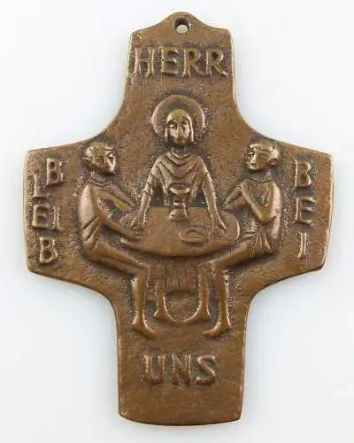 E11020 Sehr großes tragbares Bronze Kreuz Herr bleib bei uns zur Konfirmation