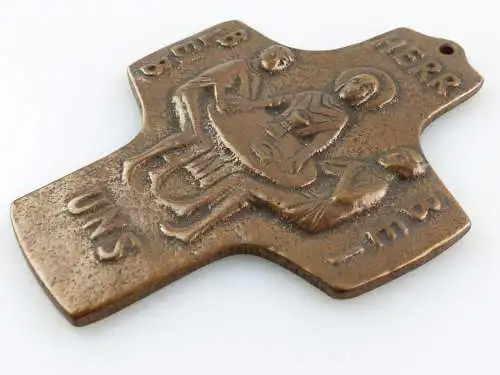 e11020 Sehr großes tragbares Bronze Kreuz Herr bleib bei uns zur Konfirmation