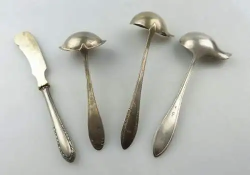 e10863 3 verschiedene alte Kellen Soßenkellen und 1 Vorlegemesser versilbert 