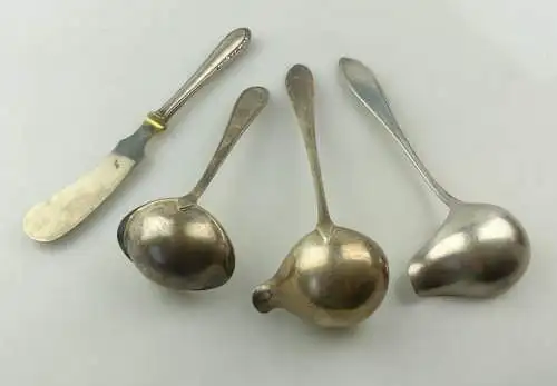 e10863 3 verschiedene alte Kellen Soßenkellen und 1 Vorlegemesser versilbert 