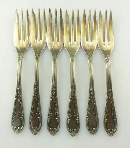 e10795 6 versilberte Kuchengabeln 100 Silberauflage sehr dekorativ