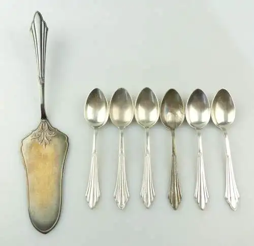 e10355 6 versilberte Kaffeelöffel und 1 Tortenheber WMF Fächermuster 