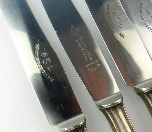 e10134 6 Essmesser mit versilberten Griffen in 90er Silberauflage