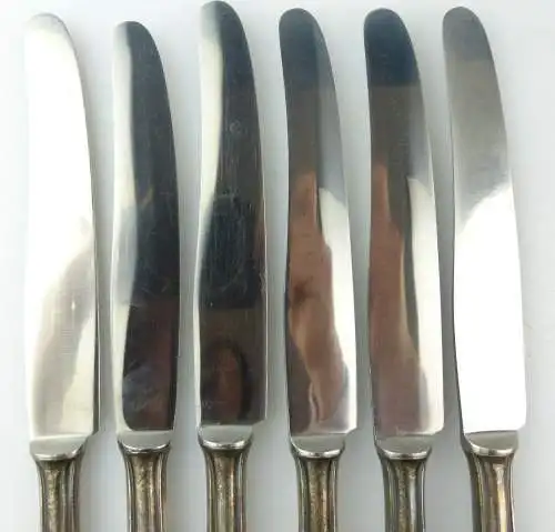 e10134 6 Essmesser mit versilberten Griffen in 90er Silberauflage