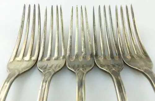 e10122 5 sehr feine Jugendstil Gabeln wohl versilbert signiert