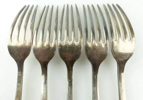 e10122 5 sehr feine Jugendstil Gabeln wohl versilbert signiert
