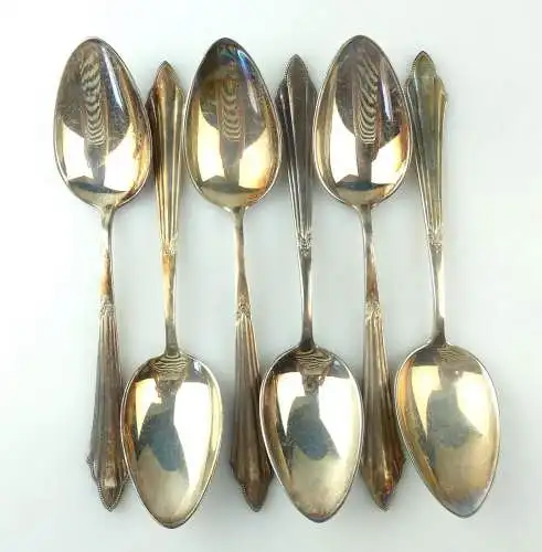 e10093 6 Menülöffel WMF Fächermuster 90er Silberauflage 