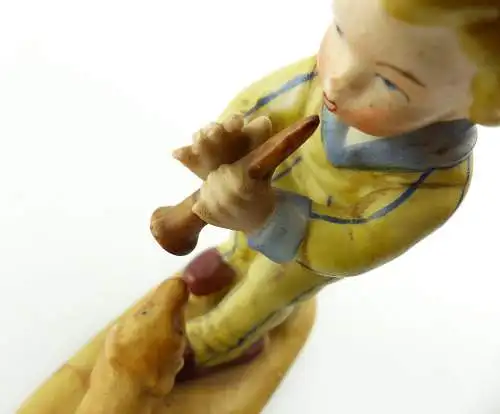 E9710 Alte Porzellan Figur Junge mit Hund von Wagner und Apel Lippelsdorf