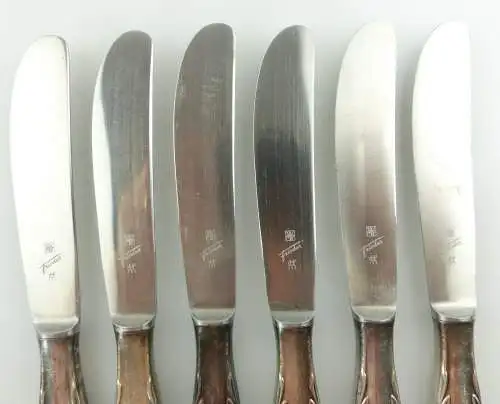 e9699 6 WMF Messer mit versilberten Griffen in 90 Silberauflage 
