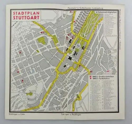 e9596 Alte Shell Stadtkarte Nummer 16 Stuttgart Stadtplan