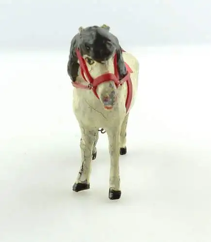 E9399 Antikspielzeug Tier Masse Figur Lineol Pony weiß mit Zaumzeug