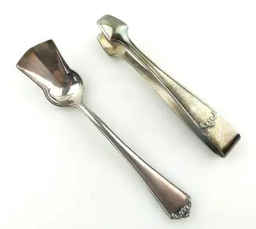 e9319 Zuckerzange und Zuckerlöffel 90 in Silberauflage 