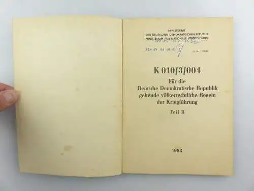 e9309 K 010/3/004 für die DDR geltende völkerrechtliche Regeln der Kriegsführung