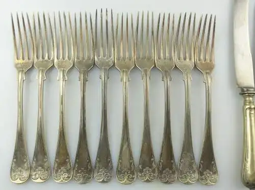 e9288 19 Besteckteile 9 Messer und 10 Gabeln Gründerzeit versilbert 
