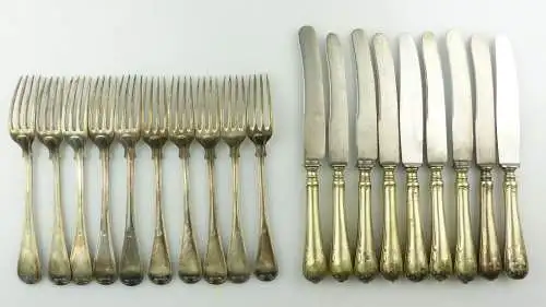 e9288 19 Besteckteile 9 Messer und 10 Gabeln Gründerzeit versilbert 