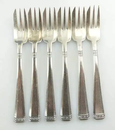 e9184 6 alte versilberte Kuchengabeln mit Etui