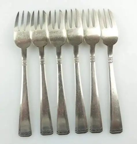 e9184 6 alte versilberte Kuchengabeln mit Etui