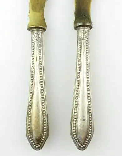 #e8811 2 alte Vorleger mit Griffen aus 800 Silber (Vorderteile aus Messing) 