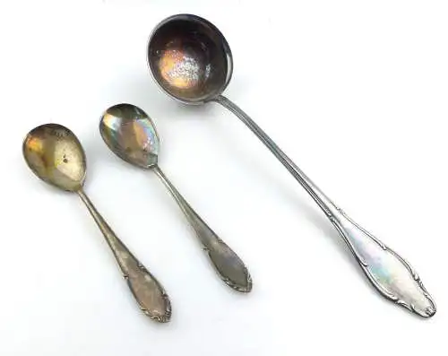 #e8398 1 versilberte Suppenkelle und 2 Salatlöffel 40er Silberauflage 