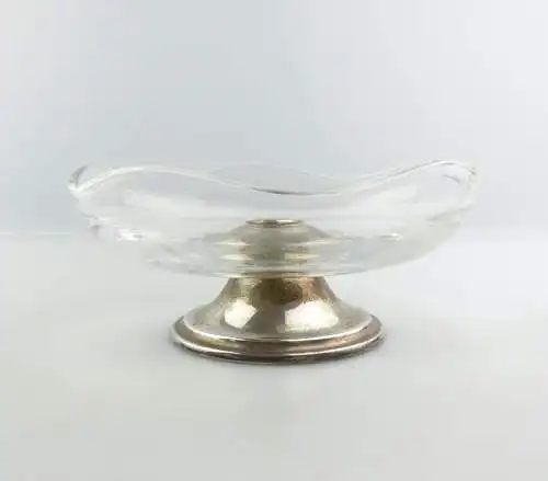 #e8353 Alte Glas Schale mit 925er Silberfuß 