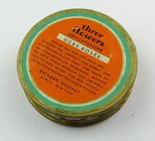 #e8266 Alte Puderdose Richard Hudnut Berlin-New York three flowers