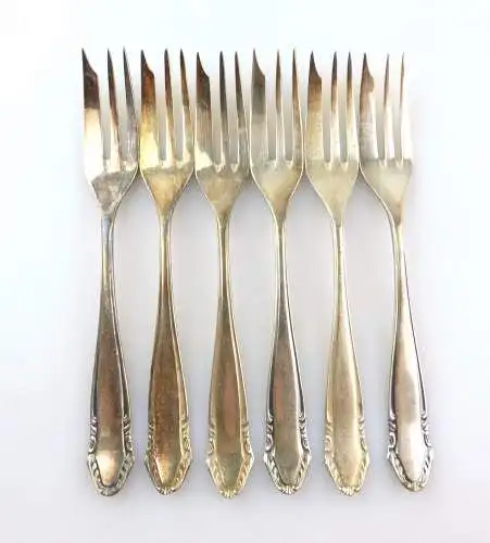 #e8177 6 alte versilberte Kuchengabeln 