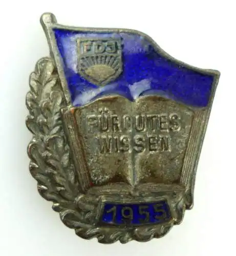 #e1872 Abzeichen für gutes Wissen 1955 FDJ silberfarben mit Verleihungsnummer 