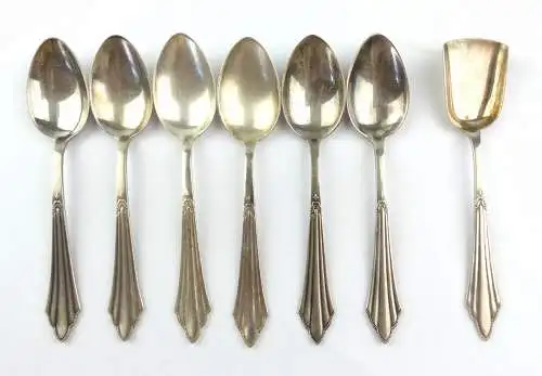 #e7717 6 alte WMF Kaffeelöffel und 1 Zuckerlöffel in 90er Silberauflage 