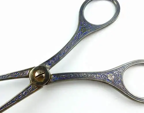 #e7393 Original alte Gebäckzange in 90er Silberauflage Griff blau abgesetzt