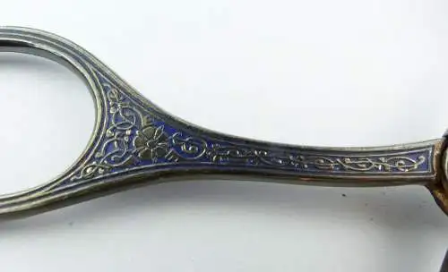 #e7393 Original alte Gebäckzange in 90er Silberauflage Griff blau abgesetzt