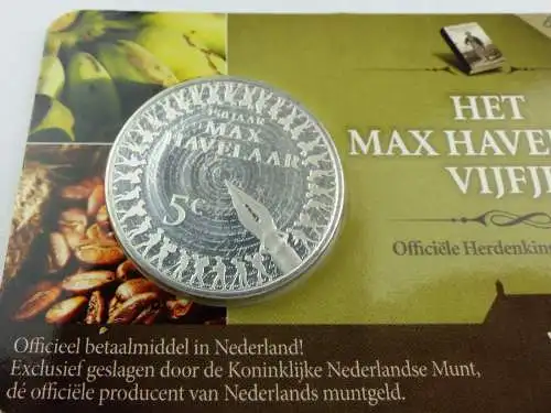 #e7389 5-Euro-Münze Niederlande 2010, 150 Jahre Max Havelaar mit Zertifikat
