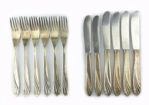 #e7022 6 verschiedene Messer und 6 Gabeln von WMF 90er Silberauflage 