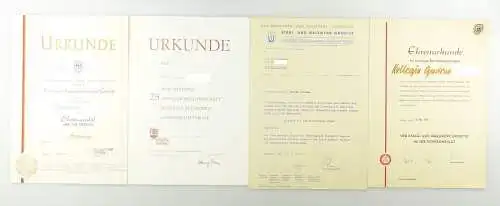 #e6674 Konvolut DDR Urkunden & 1 Abzeichen FDGB Stahl- und Walzwerk Gröditz DTSB