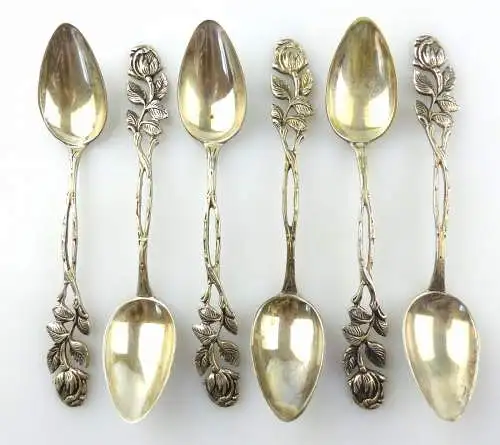 #e6014 6 schöne Kaffeelöffel aus 800 (Ag) Silber mit Rosen 