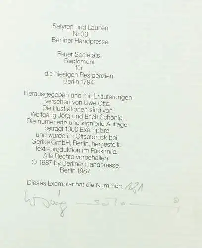 #e5742 Feuer-Societäts-Reglement für die hiesigen Residenzien Nr. 33 Berlin 1794