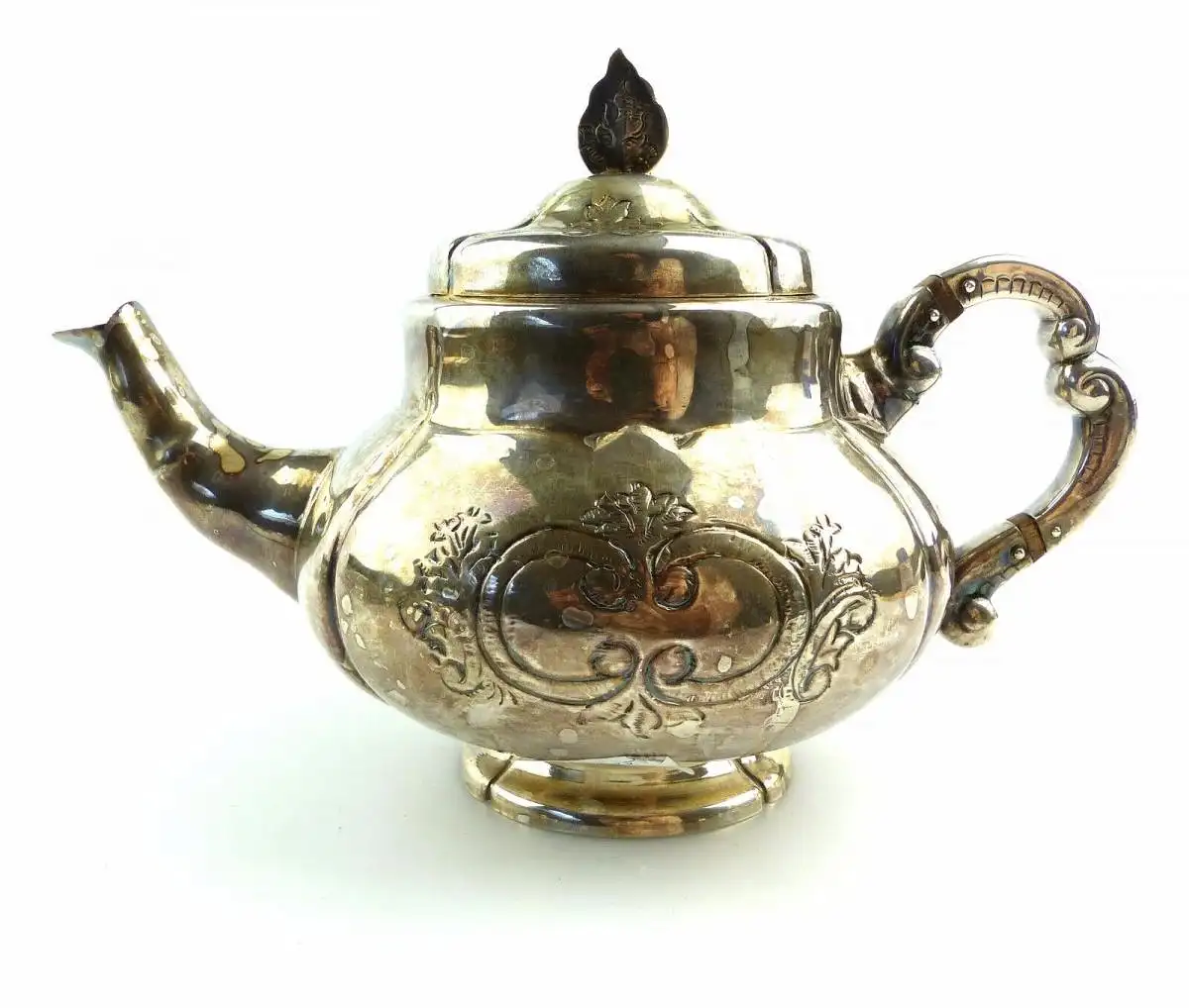 e4924 Kanne / Teekanne mit Deckel in 999er Silber Handarbeit Halbmond & Krone 0