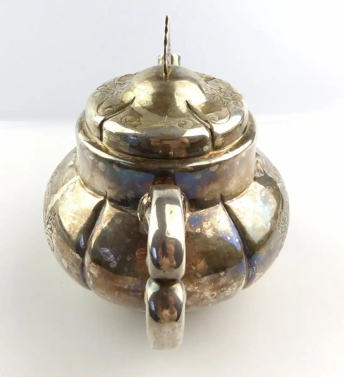 e4924 Kanne / Teekanne mit Deckel in 999er Silber Handarbeit Halbmond & Krone 1