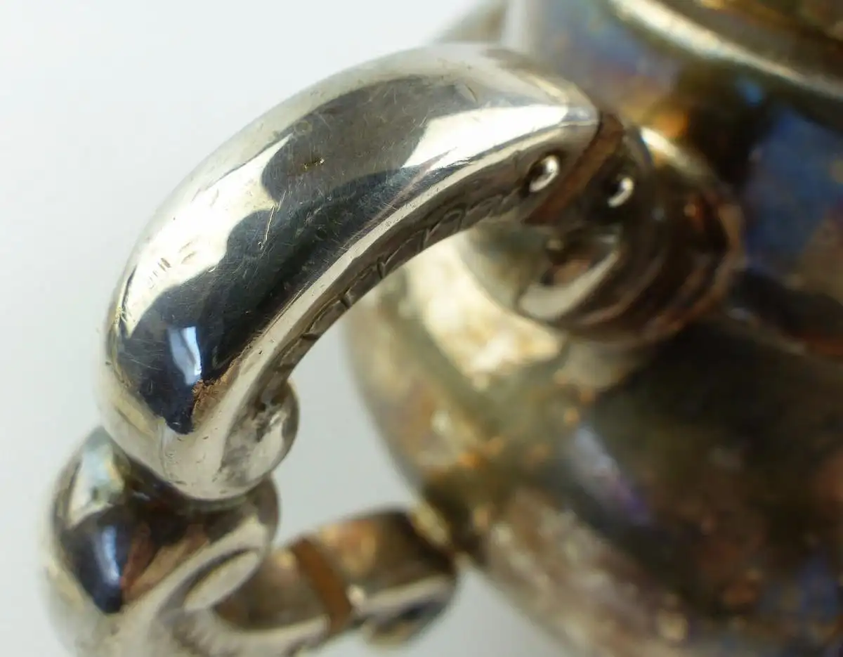 e4924 Kanne / Teekanne mit Deckel in 999er Silber Handarbeit Halbmond & Krone 2