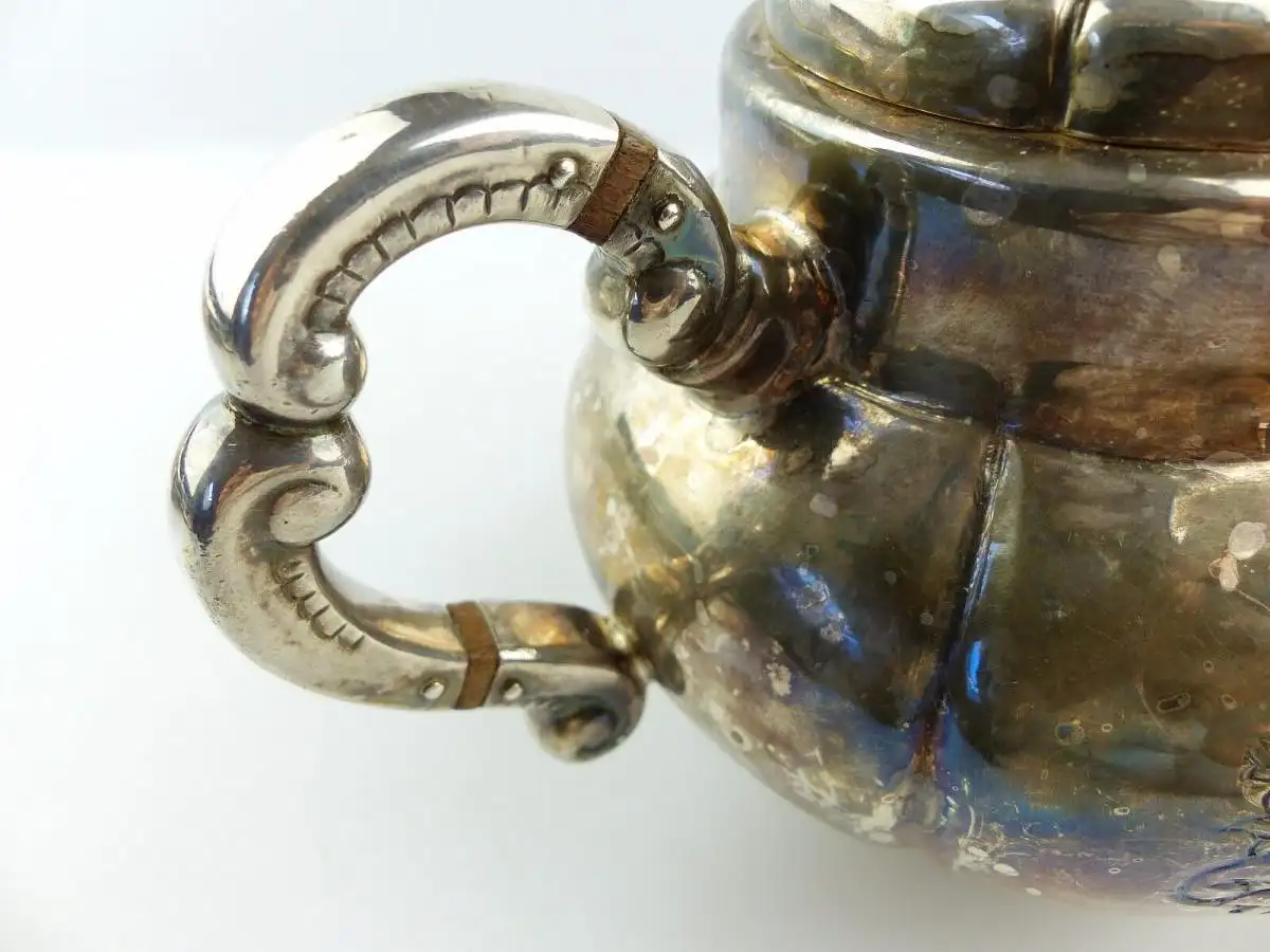 e4924 Kanne / Teekanne mit Deckel in 999er Silber Handarbeit Halbmond & Krone 3