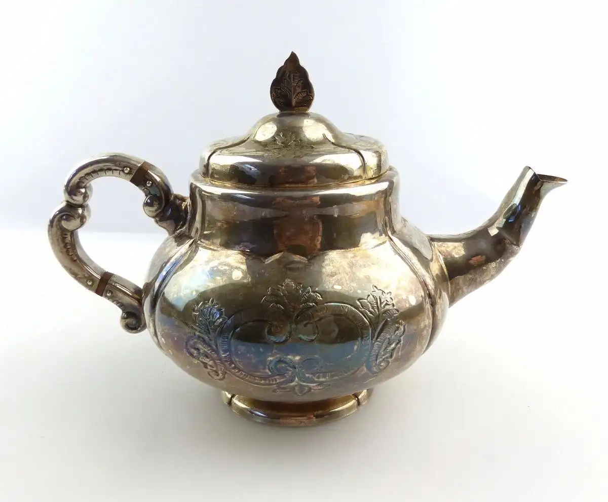 e4924 Kanne / Teekanne mit Deckel in 999er Silber Handarbeit Halbmond & Krone 4