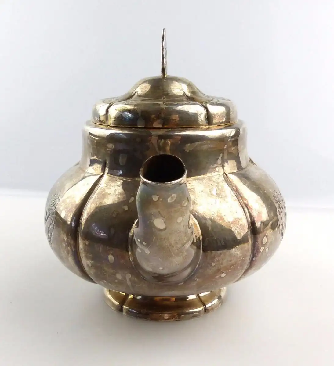 e4924 Kanne / Teekanne mit Deckel in 999er Silber Handarbeit Halbmond & Krone 5