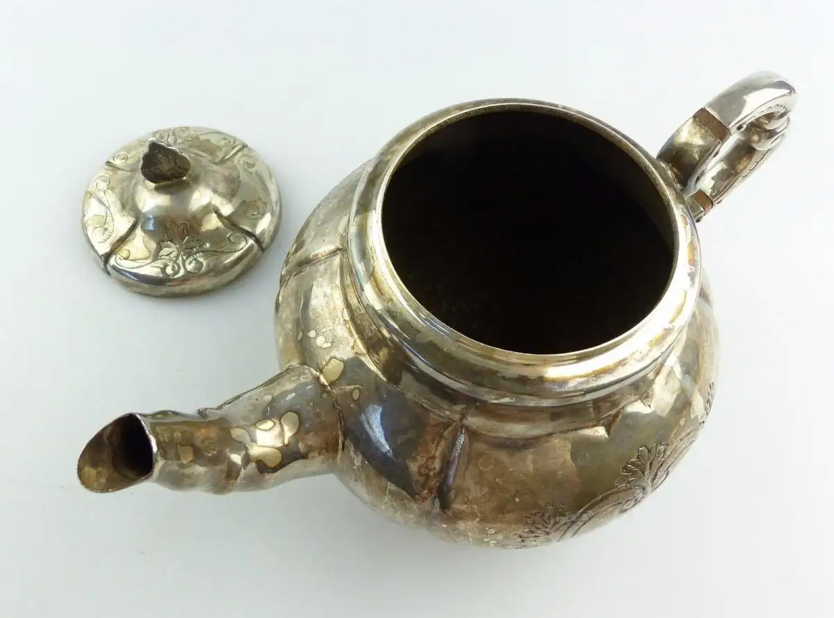 e4924 Kanne / Teekanne mit Deckel in 999er Silber Handarbeit Halbmond & Krone 6