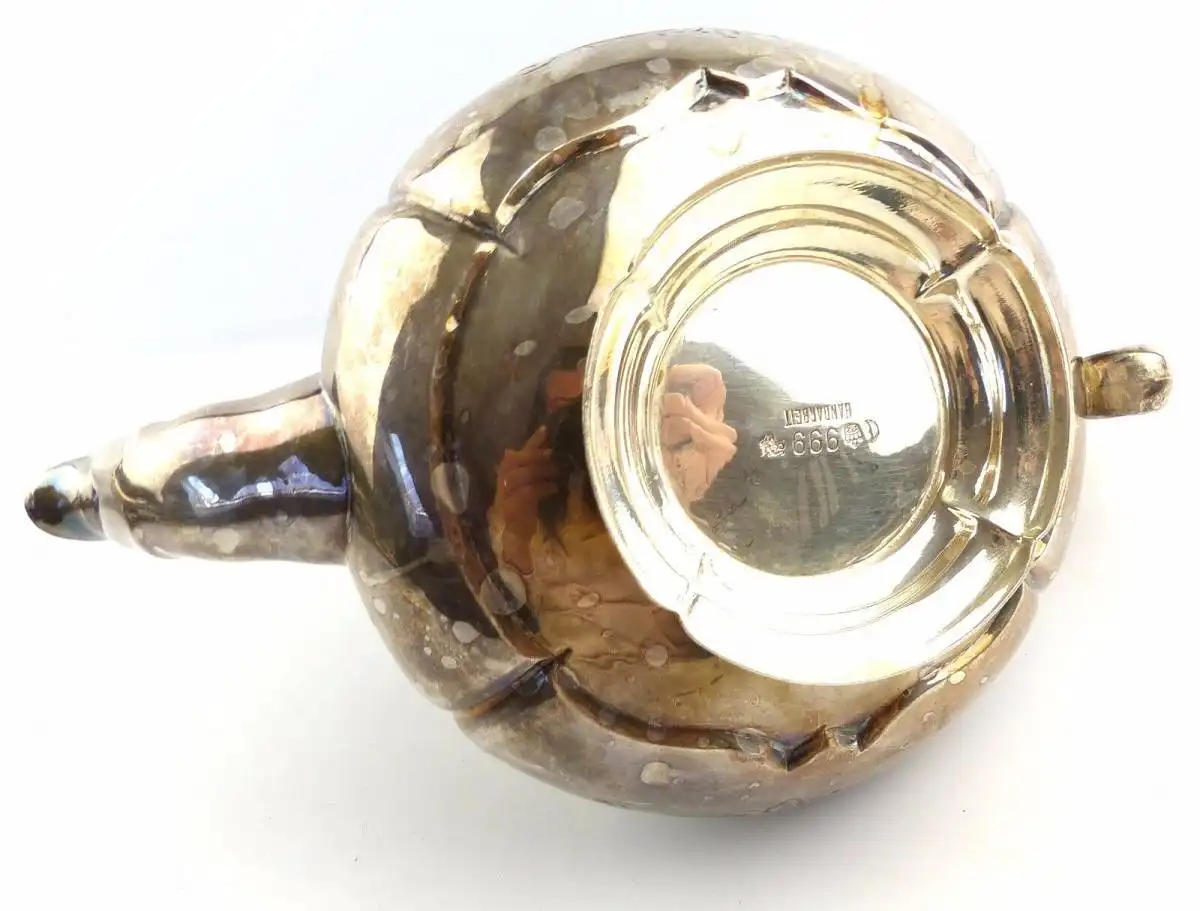 e4924 Kanne / Teekanne mit Deckel in 999er Silber Handarbeit Halbmond & Krone 9