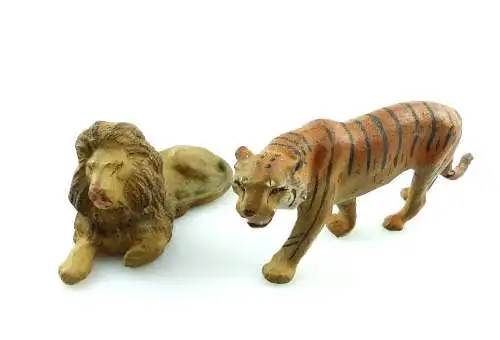 #e4716 2 alte Lineol Tiere / Massefiguren Löwe und Tiger