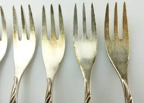 #e3709 6 WMF Kuchengabeln in 90er Silberauflage 