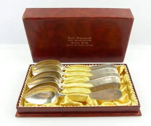 #e3526 6 alte Gründerzeit Kaffeelöffel aus 800er Silber Halbmond & Krone 