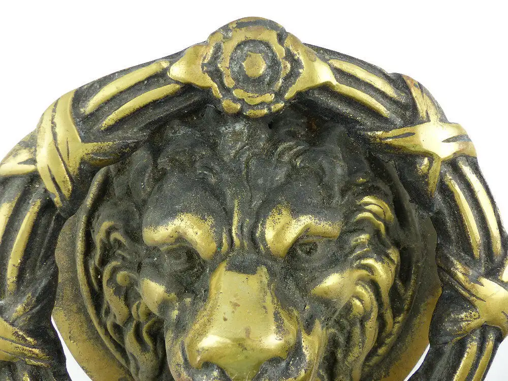 e3300 Alter goßer Türklopfer aus Messing Löwenkopf 3