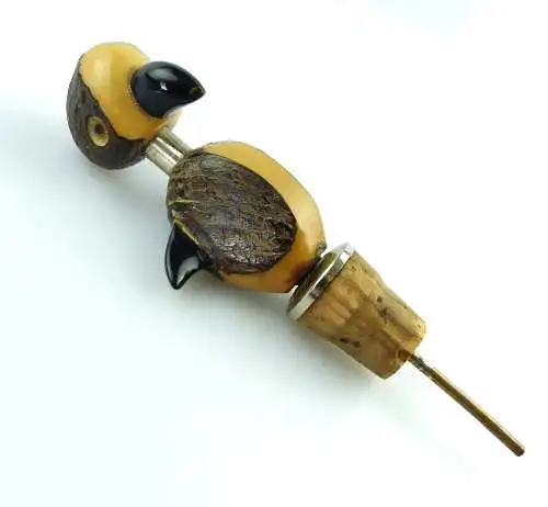 #e3076 Lustiges Tier 50er Jahre Flaschenkorken Vogel, Papagei aus Holz 